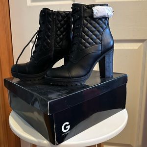 NWT G by Guess Shoes Quilted Black Chunky Platform Block Heeled Combat Boots